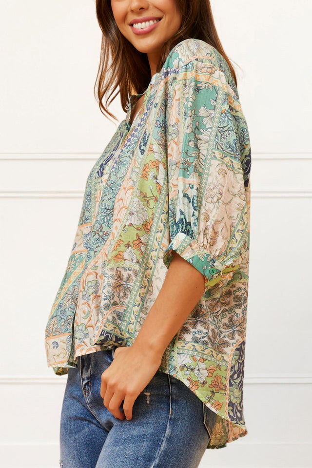 Daphne Top Floral Print Button Down Front