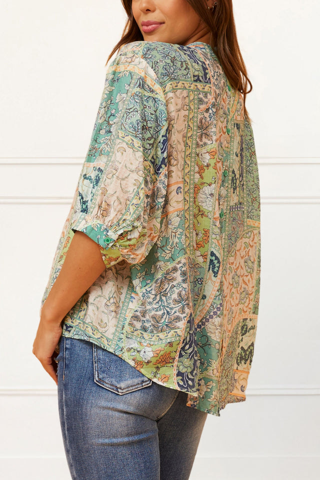 Daphne Top Floral Print Button Down Front