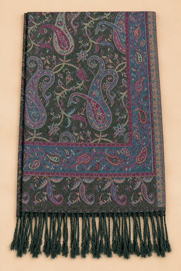 Foulard pashmina jacquard à motifs cachemire vert foncé