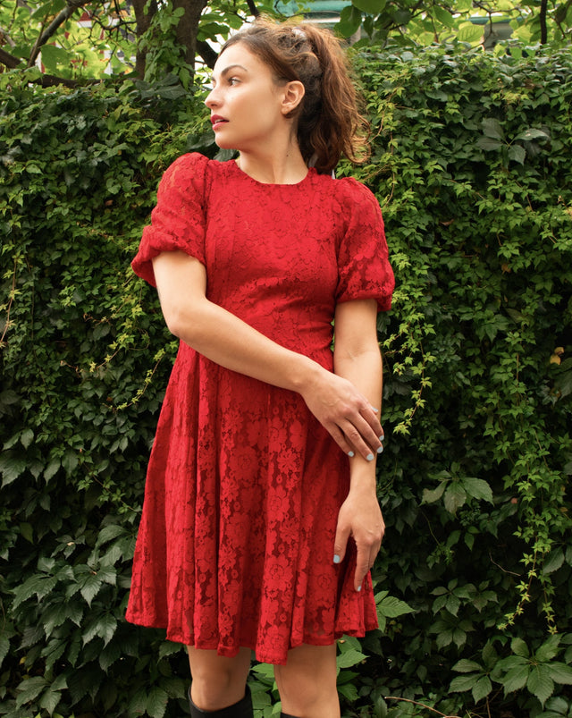 Calista Dress Cotton Blend Fit & Flare Red Lace
