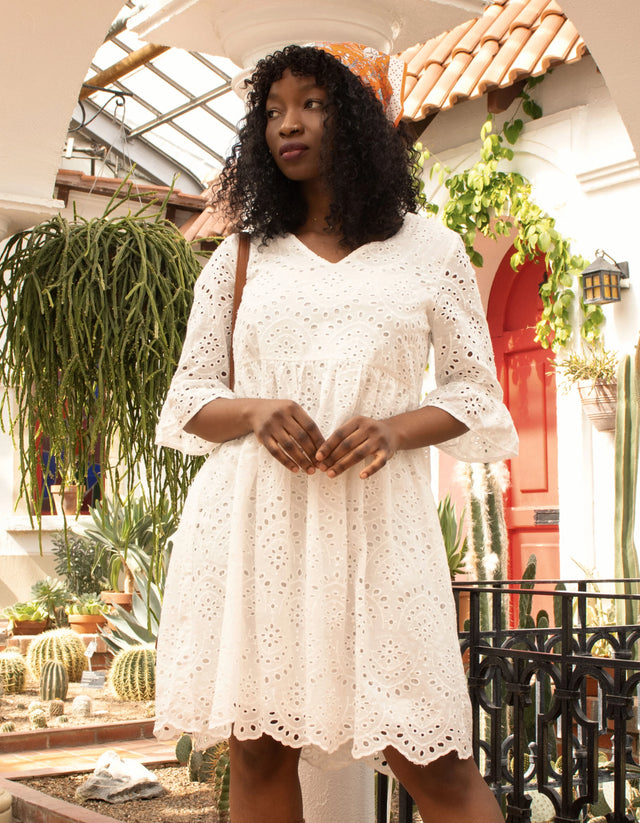 Selena Dress Broderie Anglaise Eyelet White - Onze Montreal