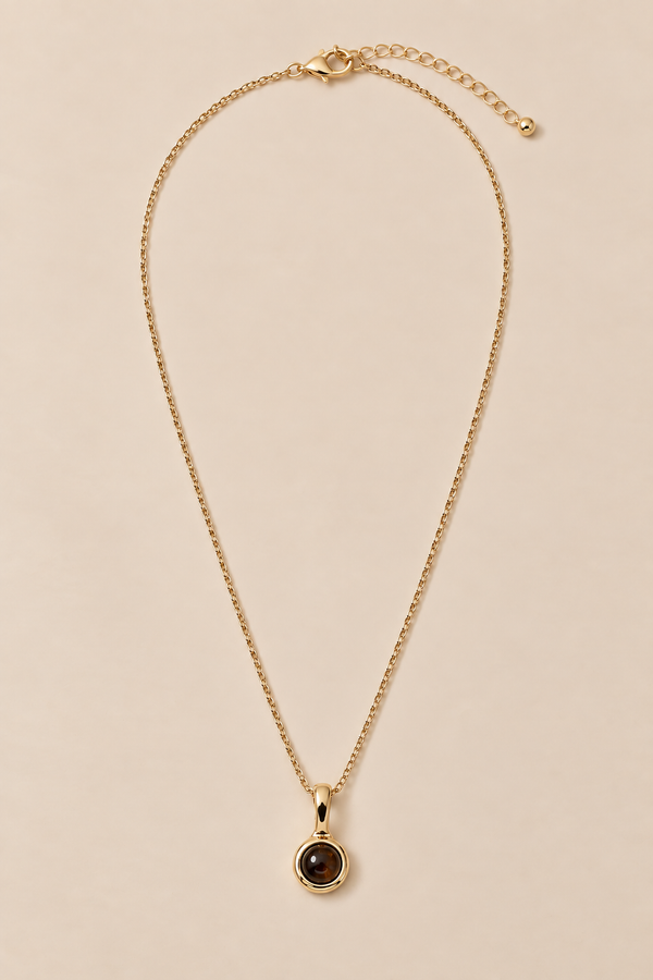 Gold-Tone Round Brown Pendant Necklace