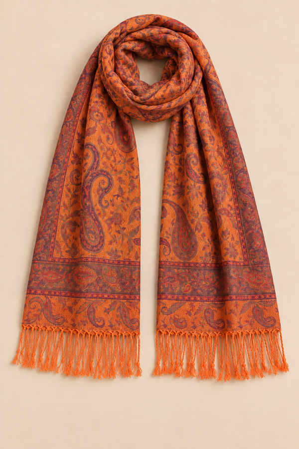 Pashmina Scarf Jacquard Paisley Orange