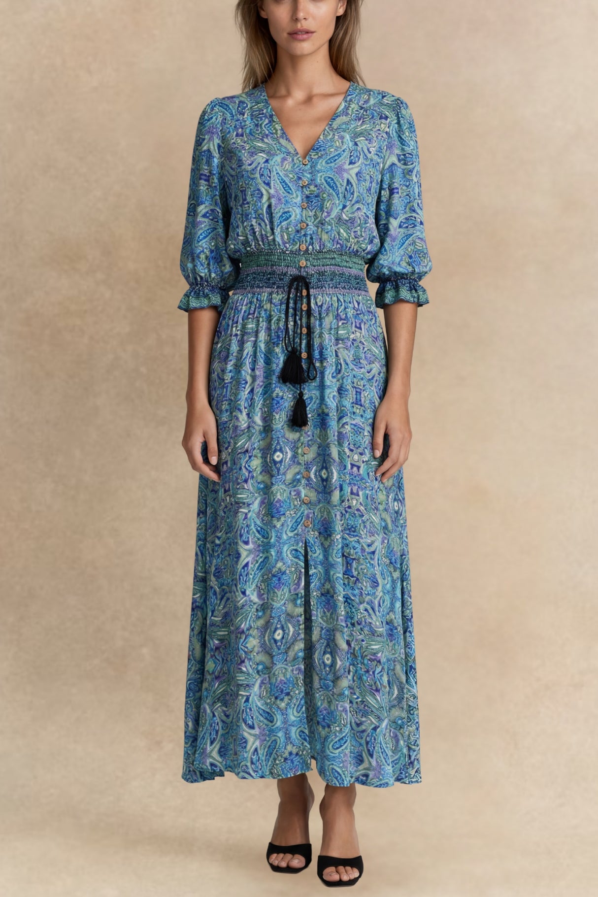 Dina Robe Midi Fente Imprimé Cachemire