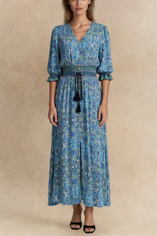 Dina Robe Midi Fente Imprimé Cachemire