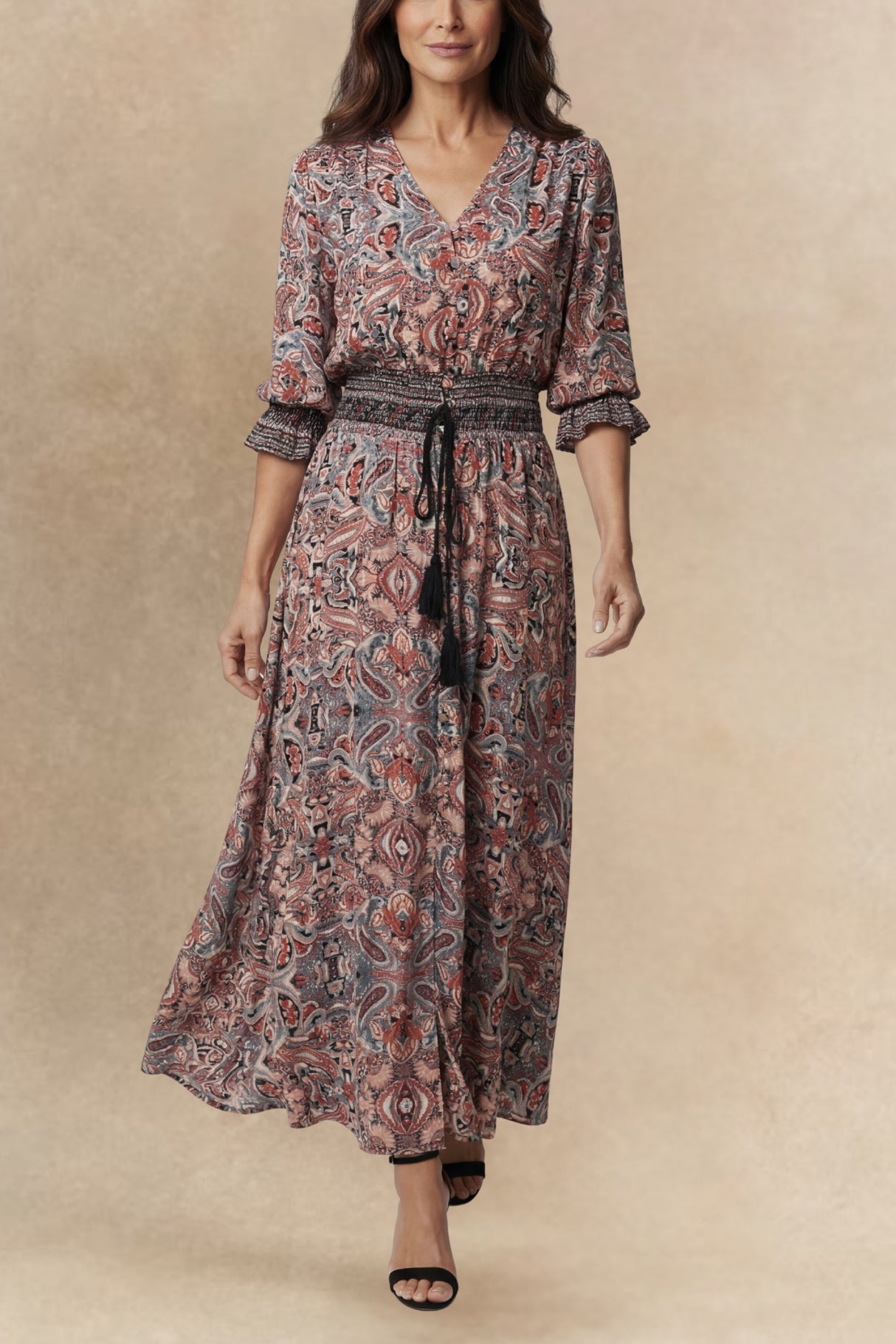 Dina Robe Midi Fente Imprimé Cachemire