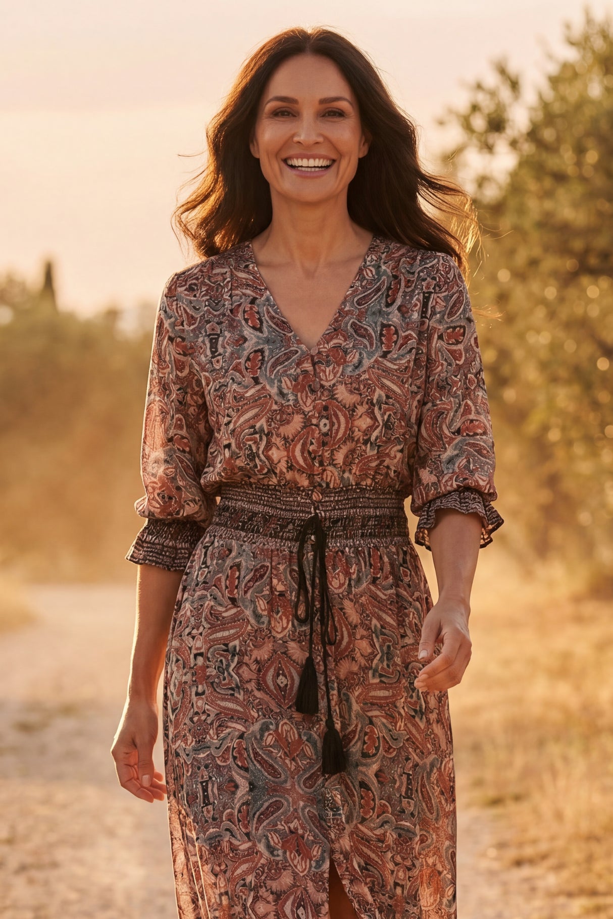 Dina Robe Midi Fente Imprimé Cachemire