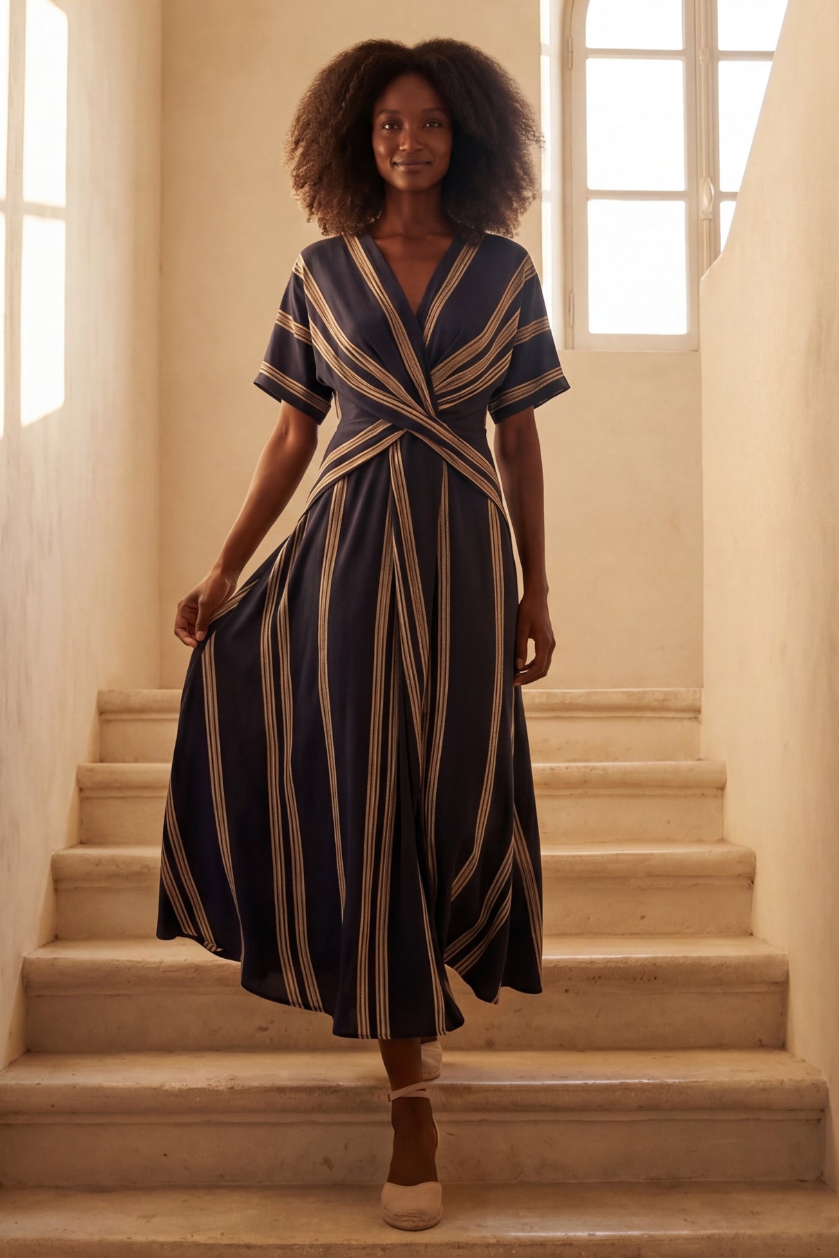 Dixie Robe Longue Décolleté Croisé Rayée