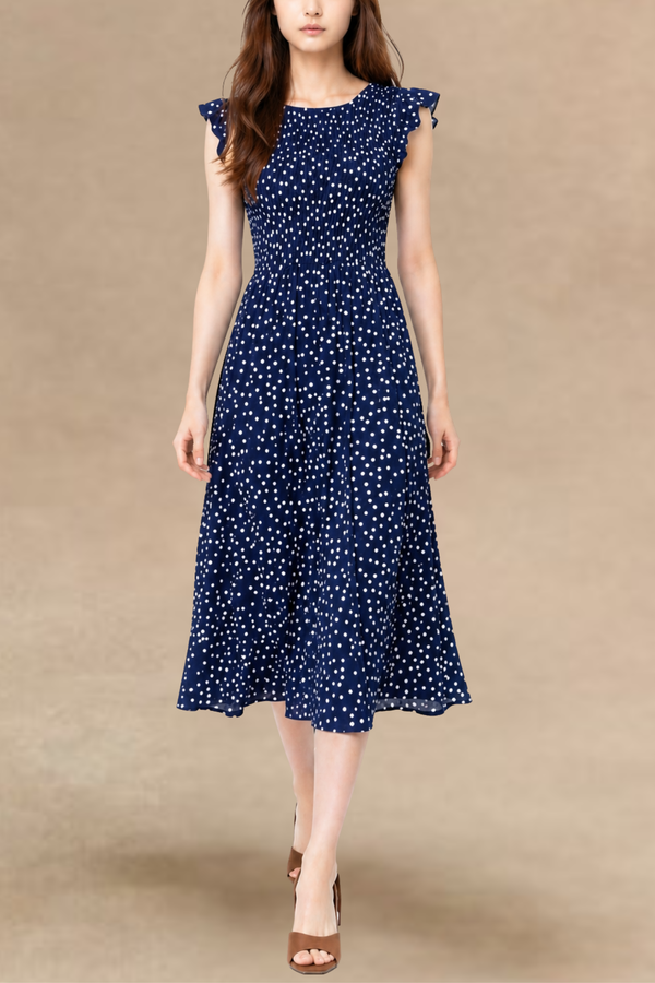 Robe midi Dominique à pois avec mancheron