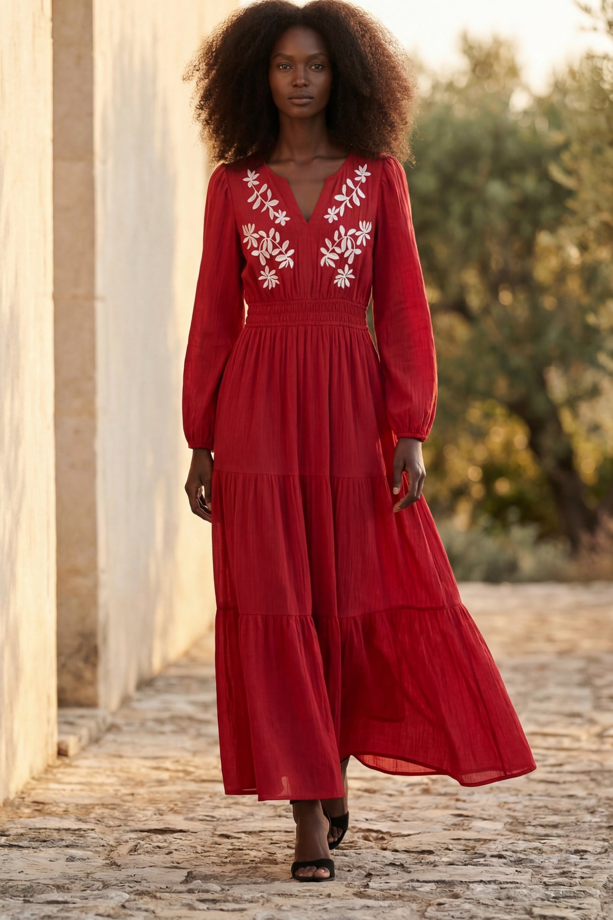Drew Contrast Embroidered Detail Maxi Dress