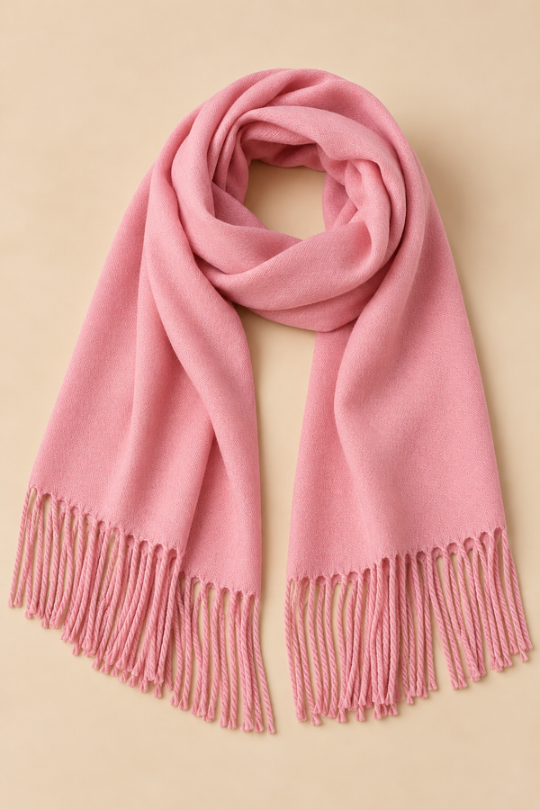 Foulard rose poudré à franges