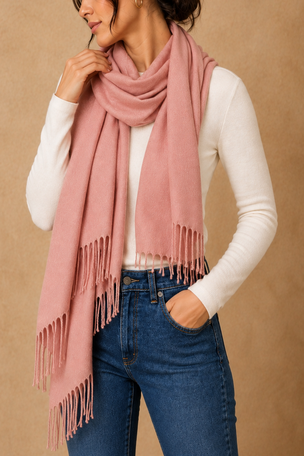Foulard vieux rose à franges