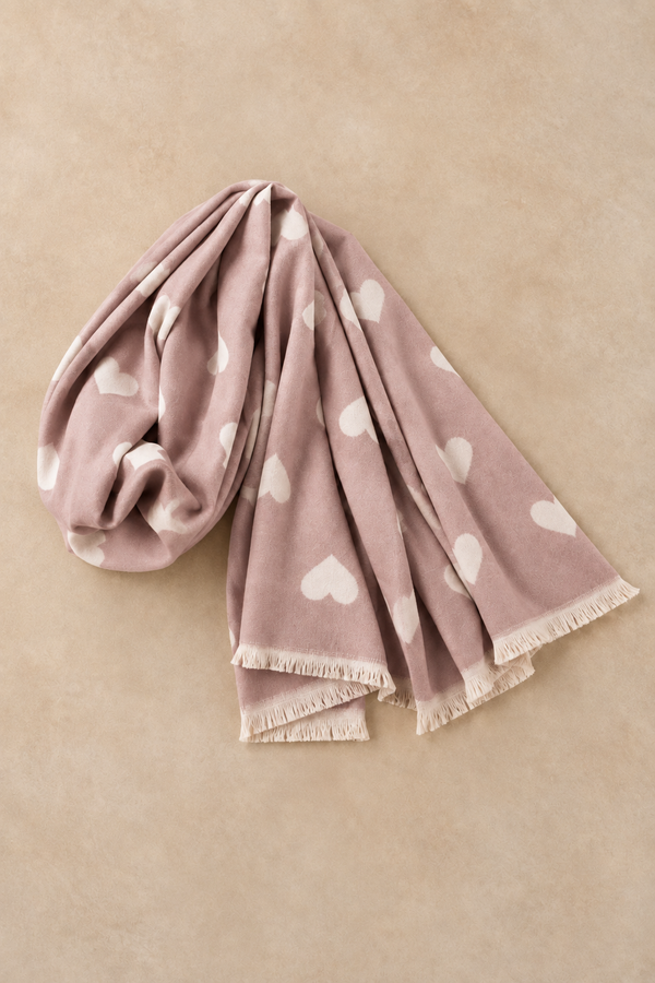 Scarf Hearts Motif Fringes