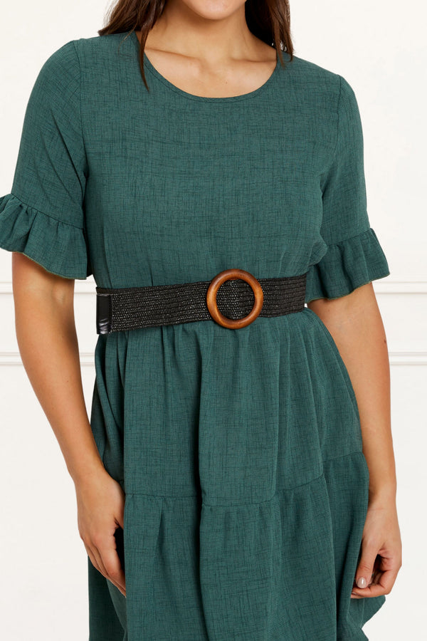 Aline Belt Elastic Round Buckle - Onze Montreal Black Annick