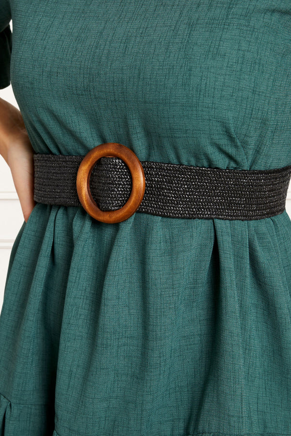 Aline Belt Elastic Round Buckle - Onze Montreal Black Annick