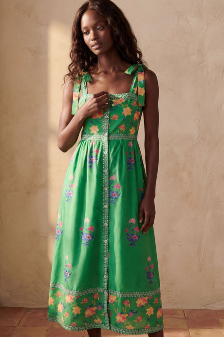 Eden Robe Midi Epaules Nouées Imprimée 