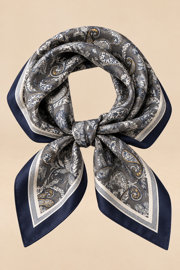 Foulard Carré À Motif Cachemire – Gris Anthracite