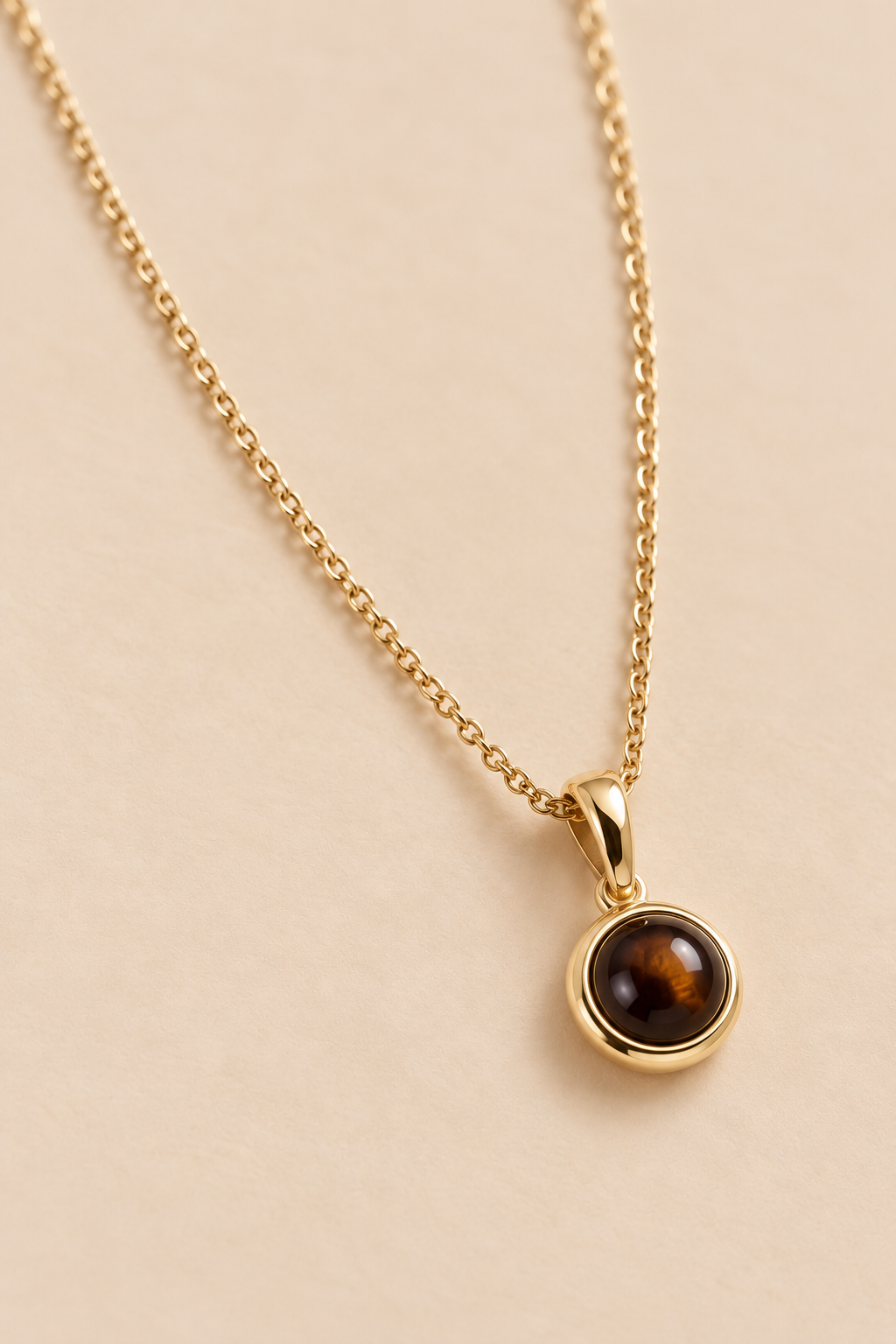 Gold-Tone Round Brown Pendant Necklace