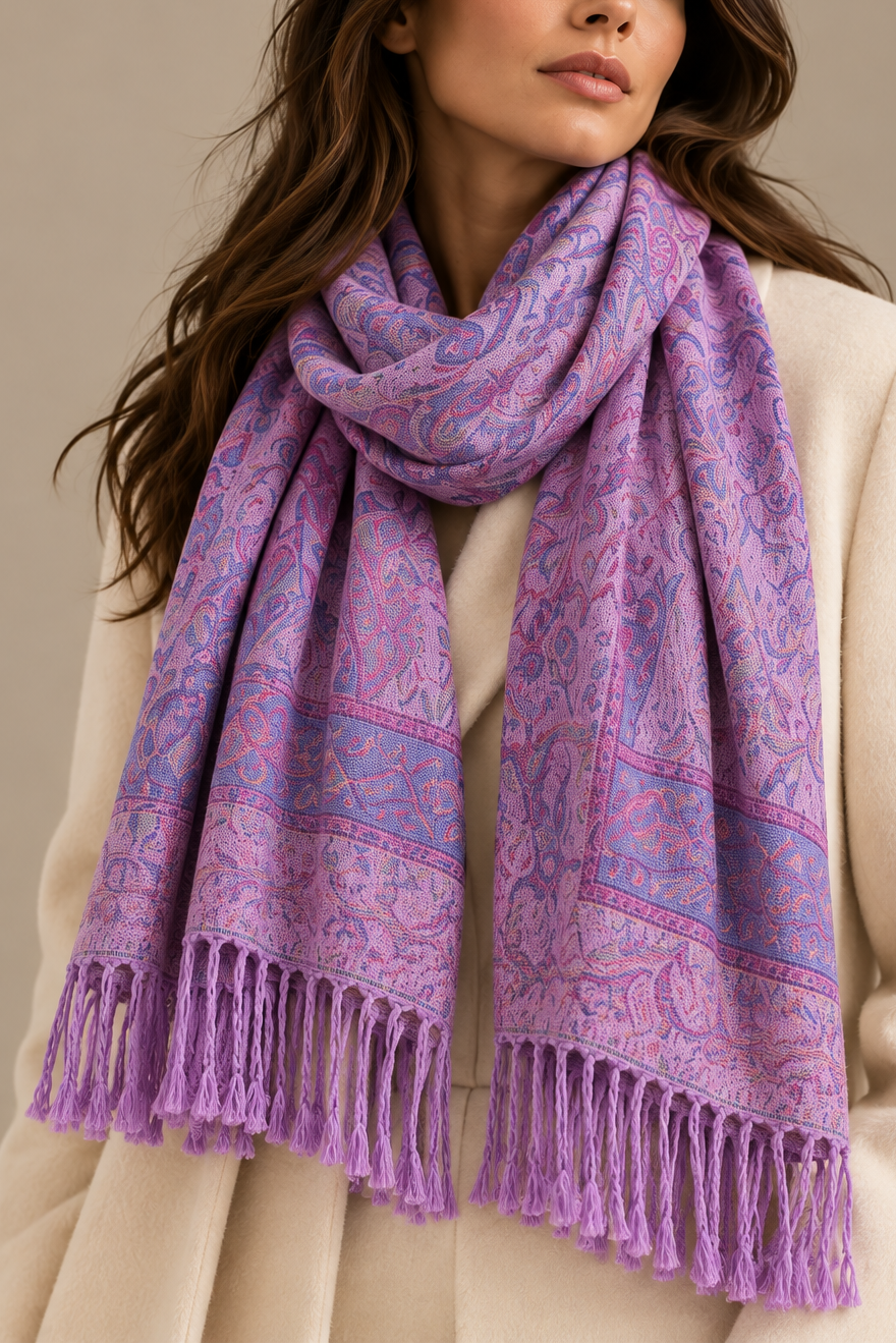 Écharpe Pashmina Violette Motif Jacquard