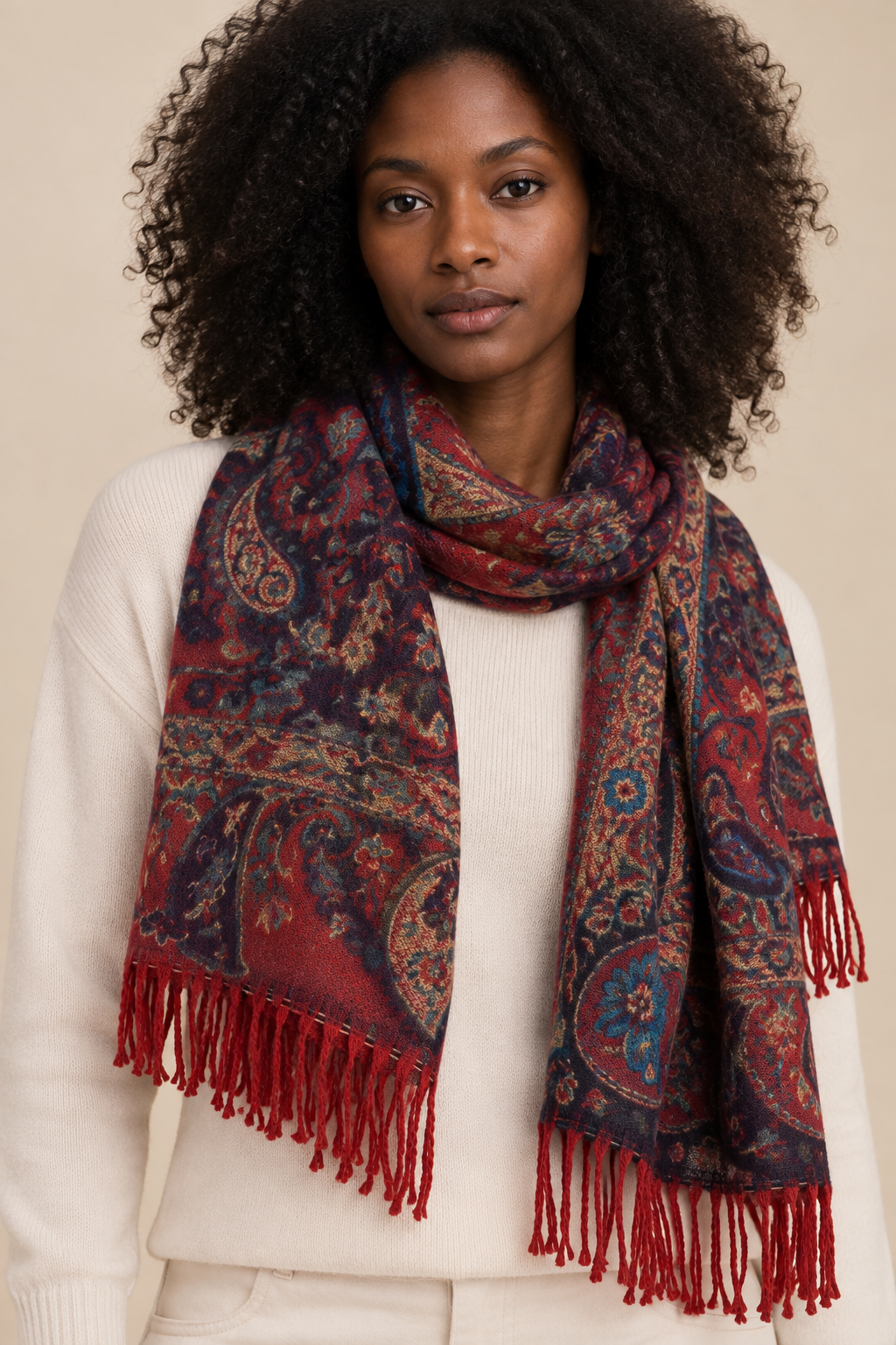 Scarf Paisley Plantsl Motif Fringed