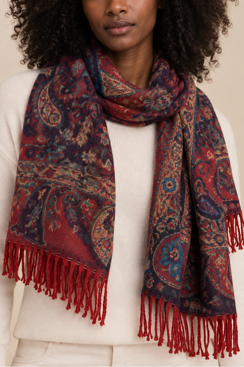 Scarf Paisley Plantsl Motif Fringed