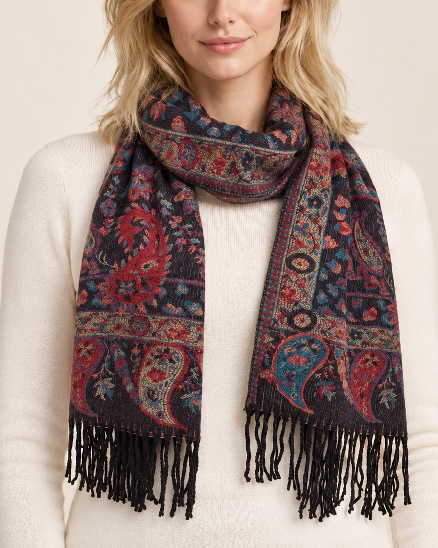 Scarf Paisley Floral Motif Fringed