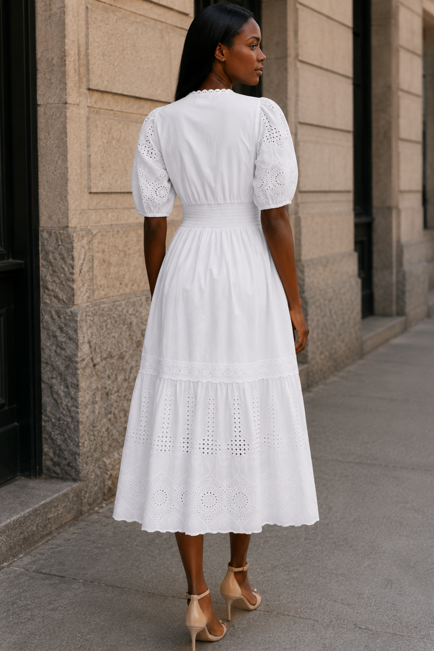 Elena White Eyelet Midi Dress