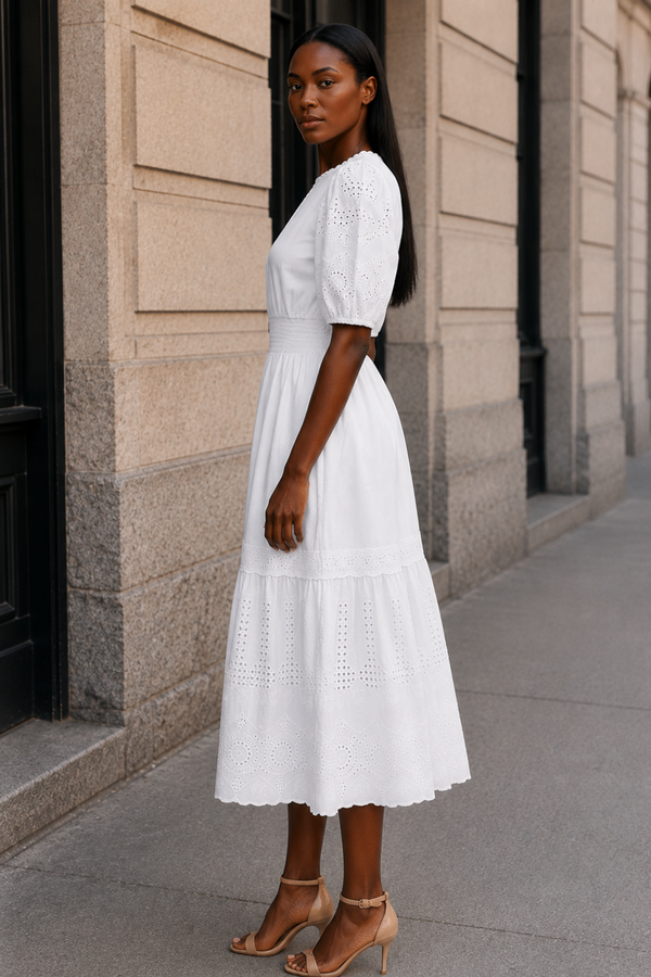 Elena White Eyelet Midi Dress