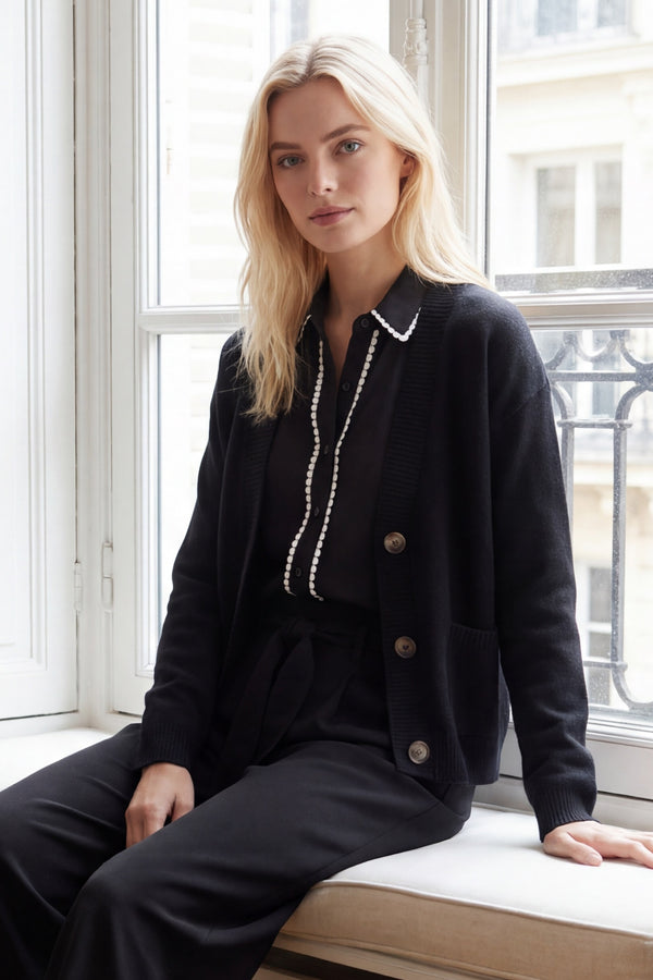 Éliane Button V-Neck Knit Cardigan