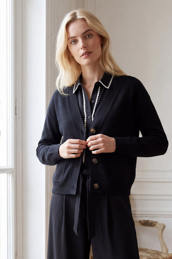 Éliane Button V-Neck Knit Cardigan