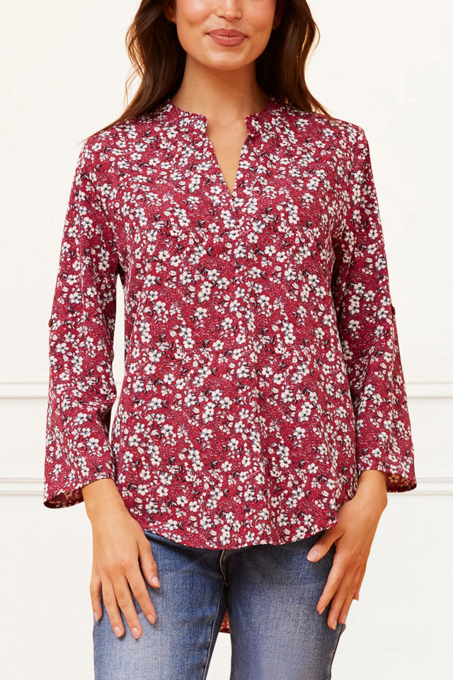 Elie-Top-Floral-Ditsy-Print-V-Neck-Blouse-Red-1