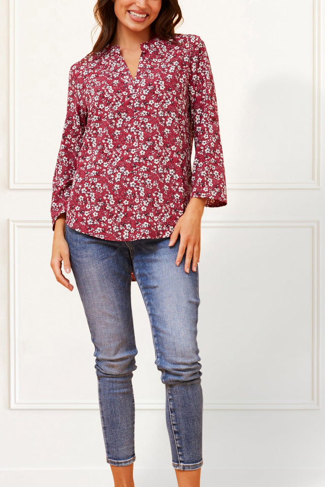 Elie-Top-Floral-Ditsy-Print-V-Neck-Blouse-Red-2