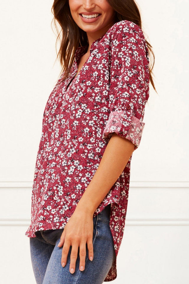 Elie-Top-Floral-Ditsy-Print-V-Neck-Blouse-Red-3