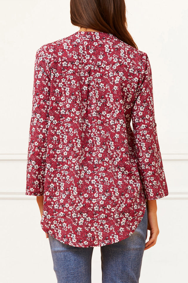 Elie-Top-Floral-Ditsy-Print-V-Neck-Blouse-Red-4