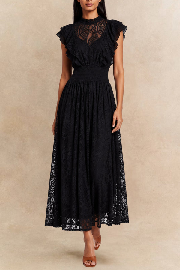  Elisabeth Robe Longue Dentelle Col Montant 