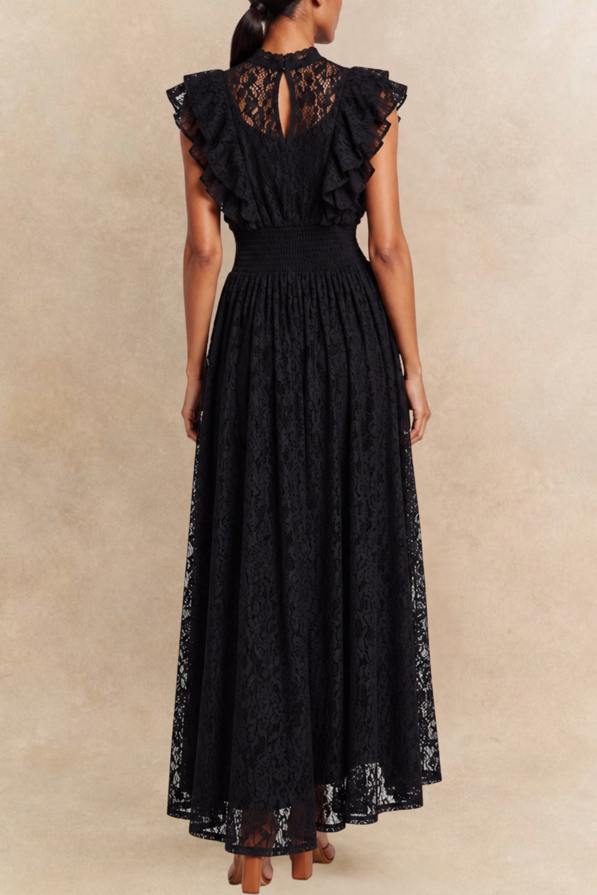  Elisabeth Robe Longue Dentelle Col Montant 