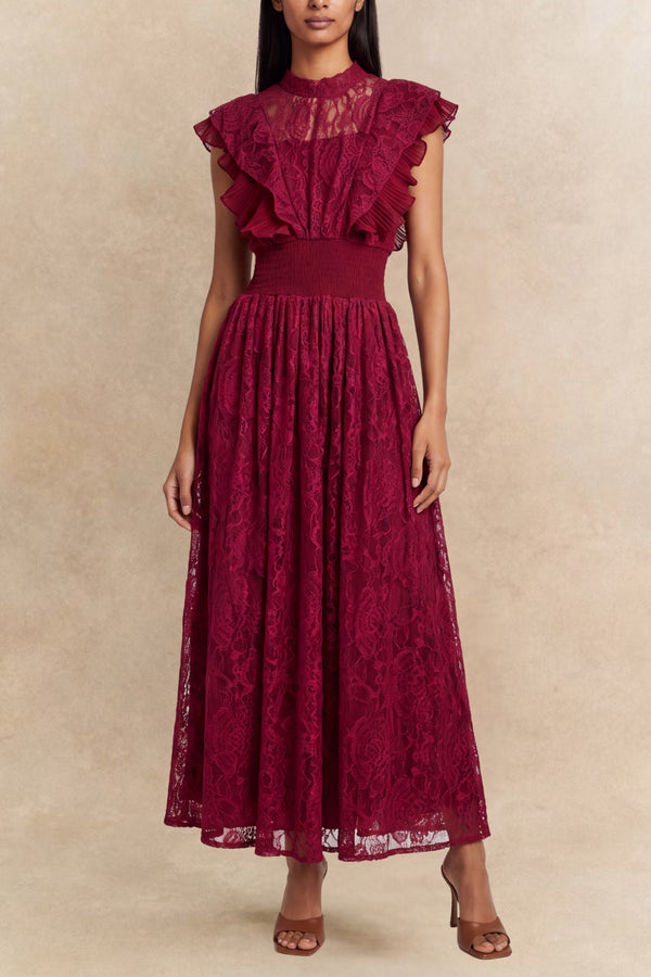  Elisabeth Robe Longue Dentelle Col Montant 