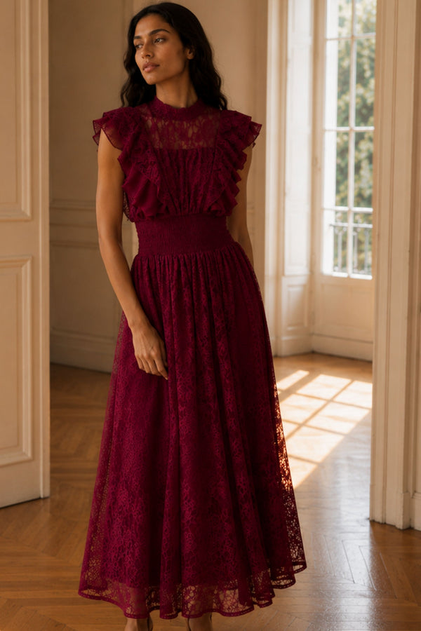  Elisabeth Robe Longue Dentelle Col Montant 
