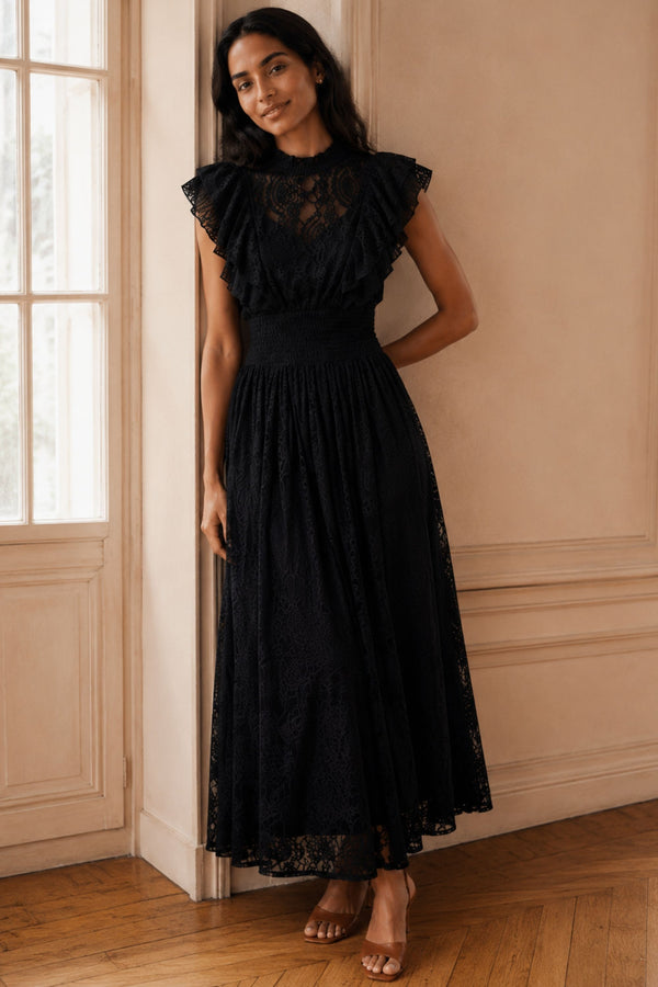  Elisabeth Robe Longue Dentelle Col Montant 
