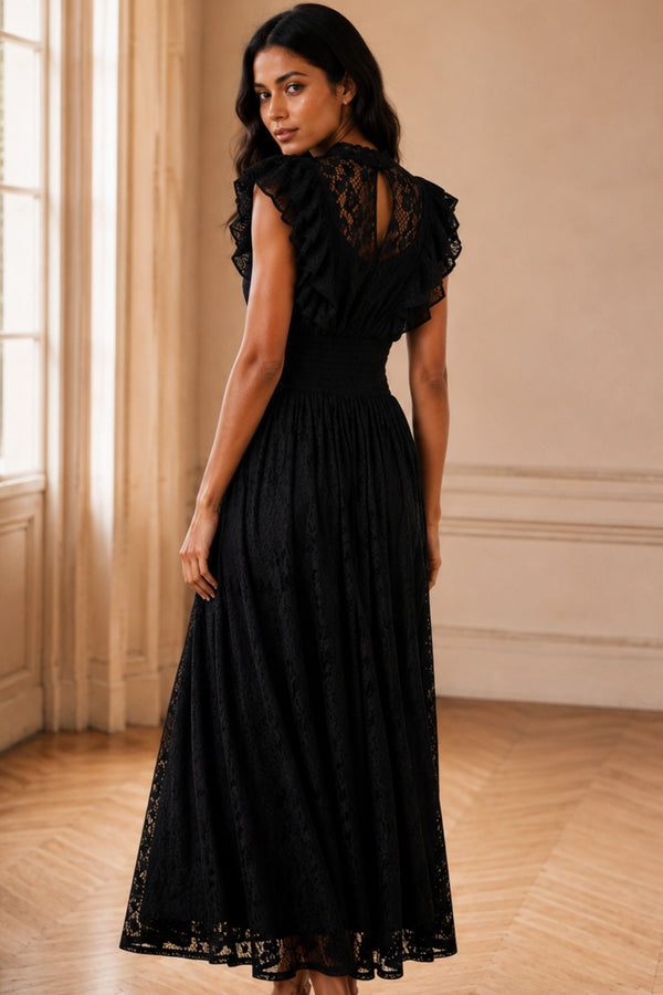  Elisabeth Robe Longue Dentelle Col Montant 