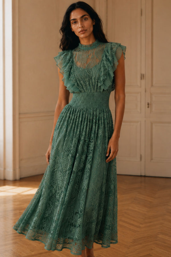  Elisabeth Robe Longue Dentelle Col Montant 