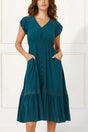 Elise Boho V-Neck Midi Dress - Button Down, Short Sleeve, Pockets - Onze Montreal Green / XS Annick