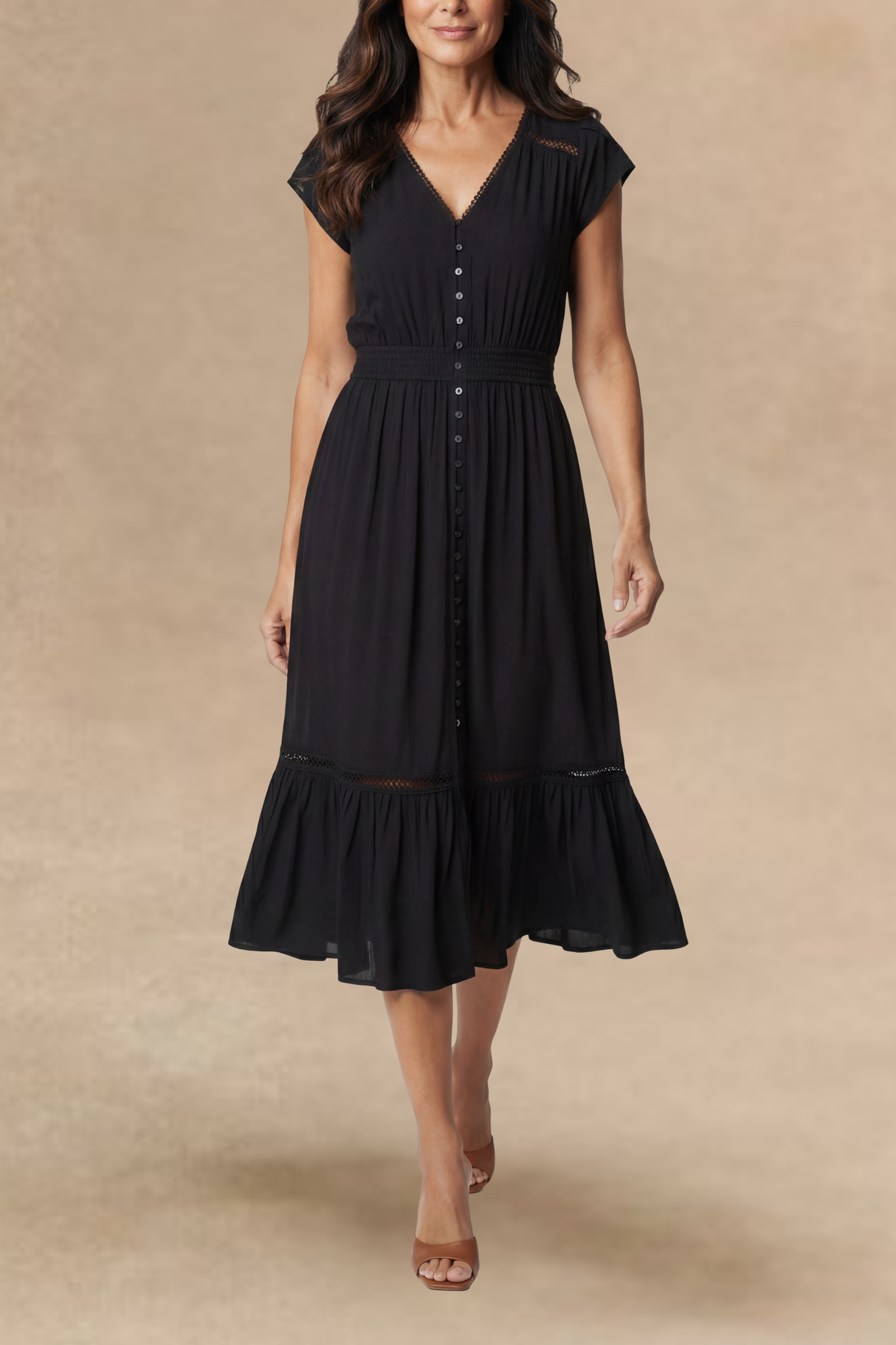 Robe Elise bohème unie boutonnée
