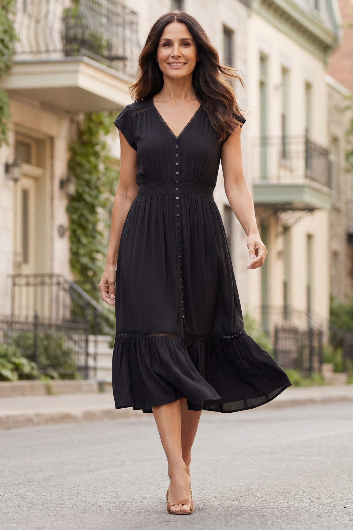 Robe Elise bohème unie boutonnée