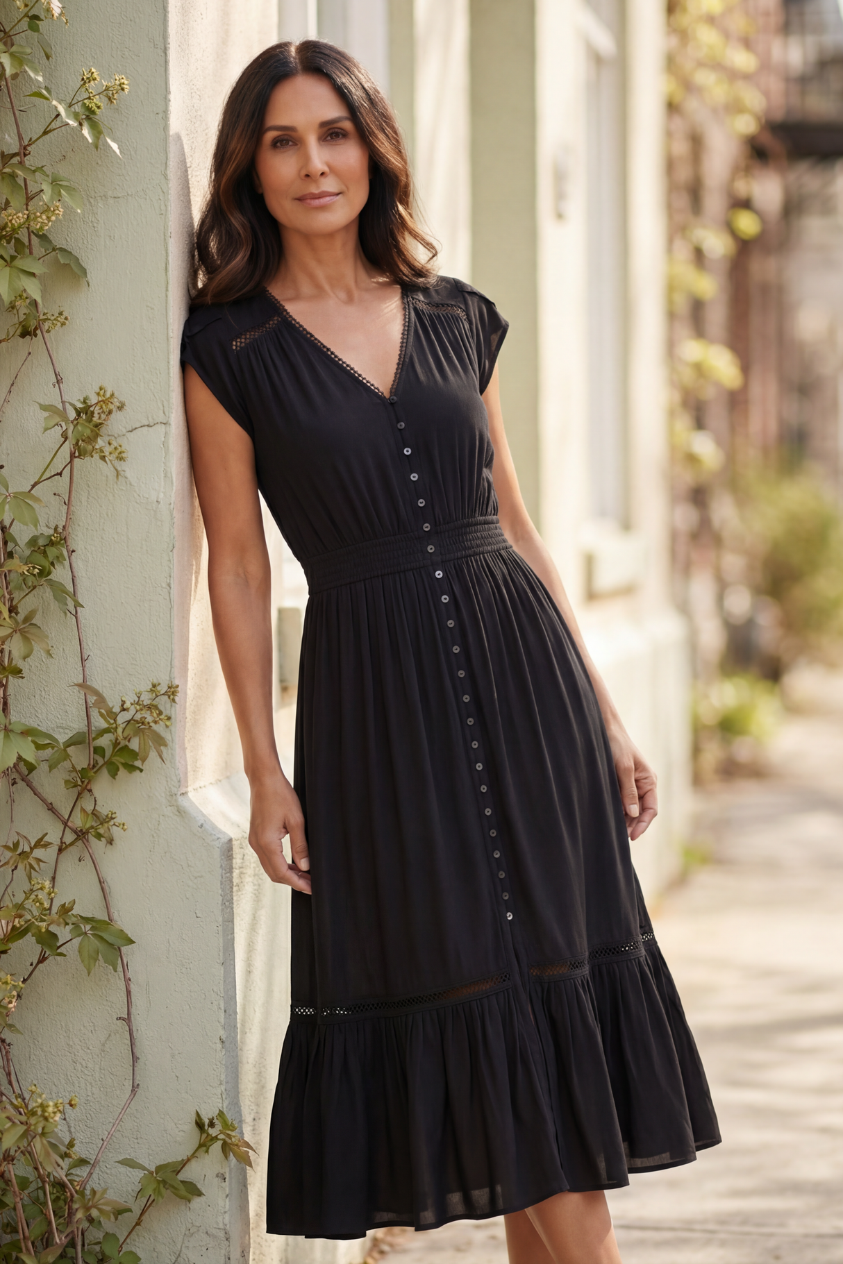 Robe Elise bohème unie boutonnée