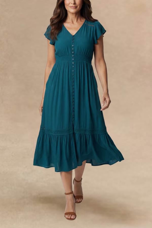 Robe Elise bohème unie boutonnée