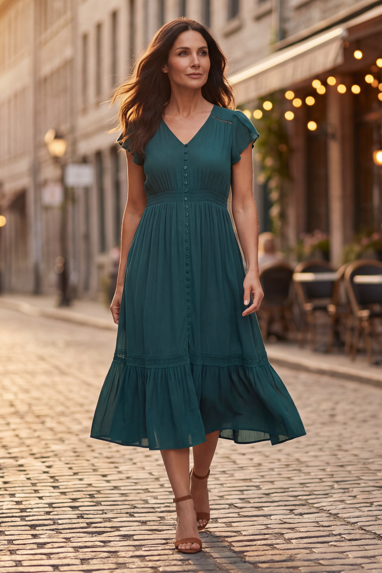 Robe Elise bohème unie boutonnée