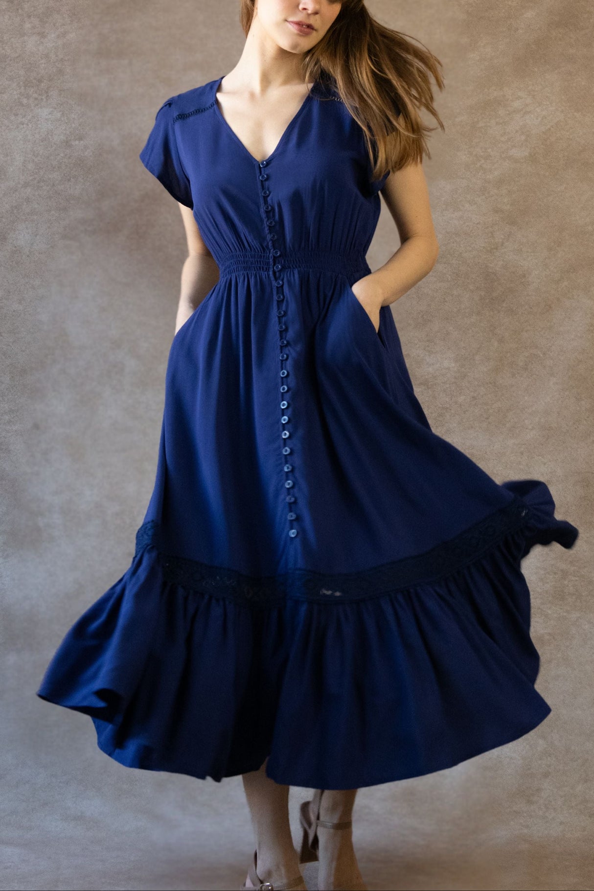 Elise Solid Boho Button Dress