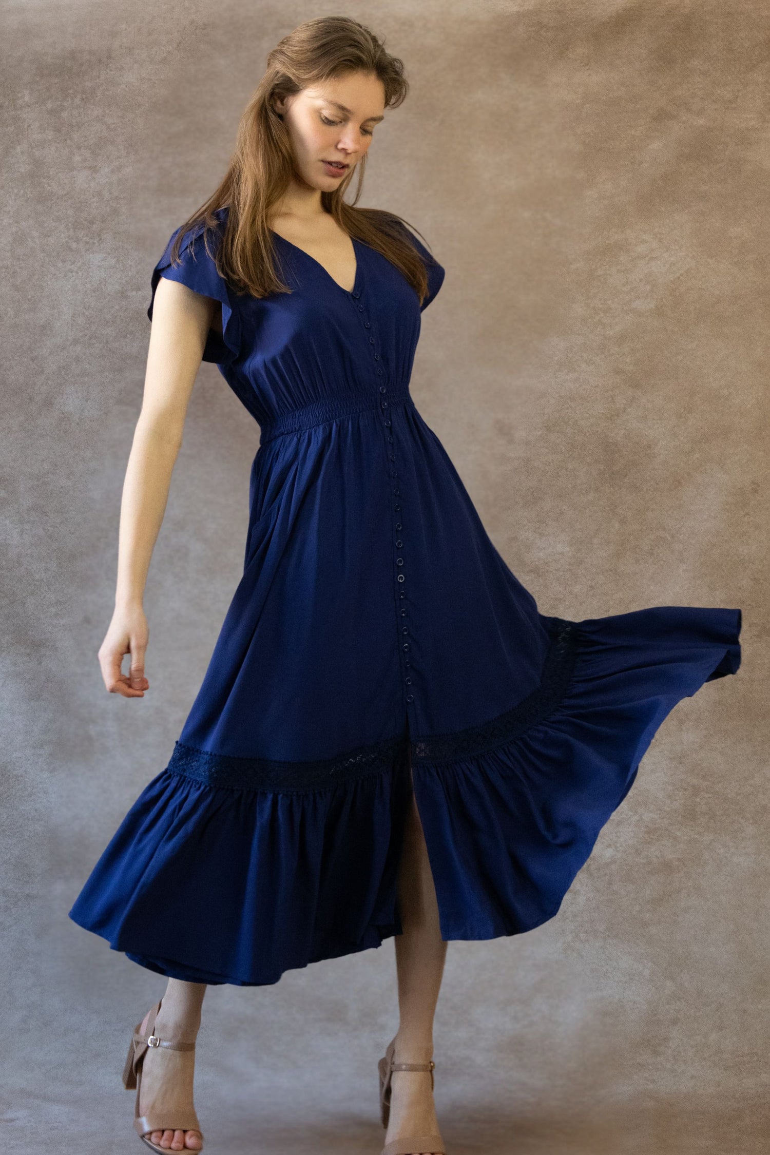 Robe Elise bohème unie boutonnée