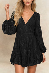Eliza Lace V-Neck Long Sleeve Mini Dress